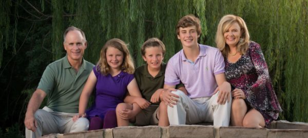 Tom Desloge Terrie Desloge (Play Differently) and kids, Jeff (MICDS), George, & Faith (Evie) pose for family portraits at a picturesque hole near their home on the Forest Hills Country Club Golf Course. Mid Summer 2016 Clarkson Valley Living Magazine.